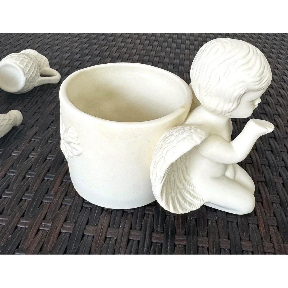 VTG Bloom-Rite Ceramic Cherub Planter +‎ 3 Piece Cottagecore Planter Shelf Decor